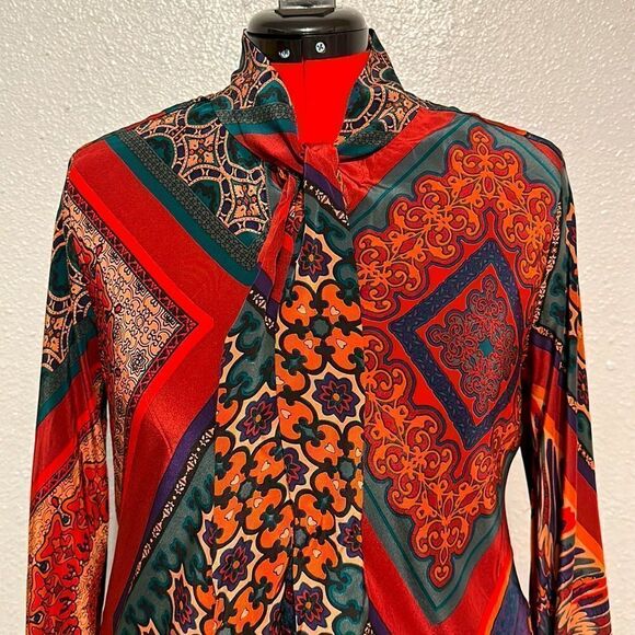 Hale Bob women’s Silk multi color long sleeve dress size L - Picture 2 of 13